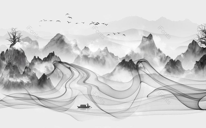 中国风黑白手绘风景山水插画背景设计,插画/手绘图,插画/手绘图库,插画/手绘图下载,插画/手绘
